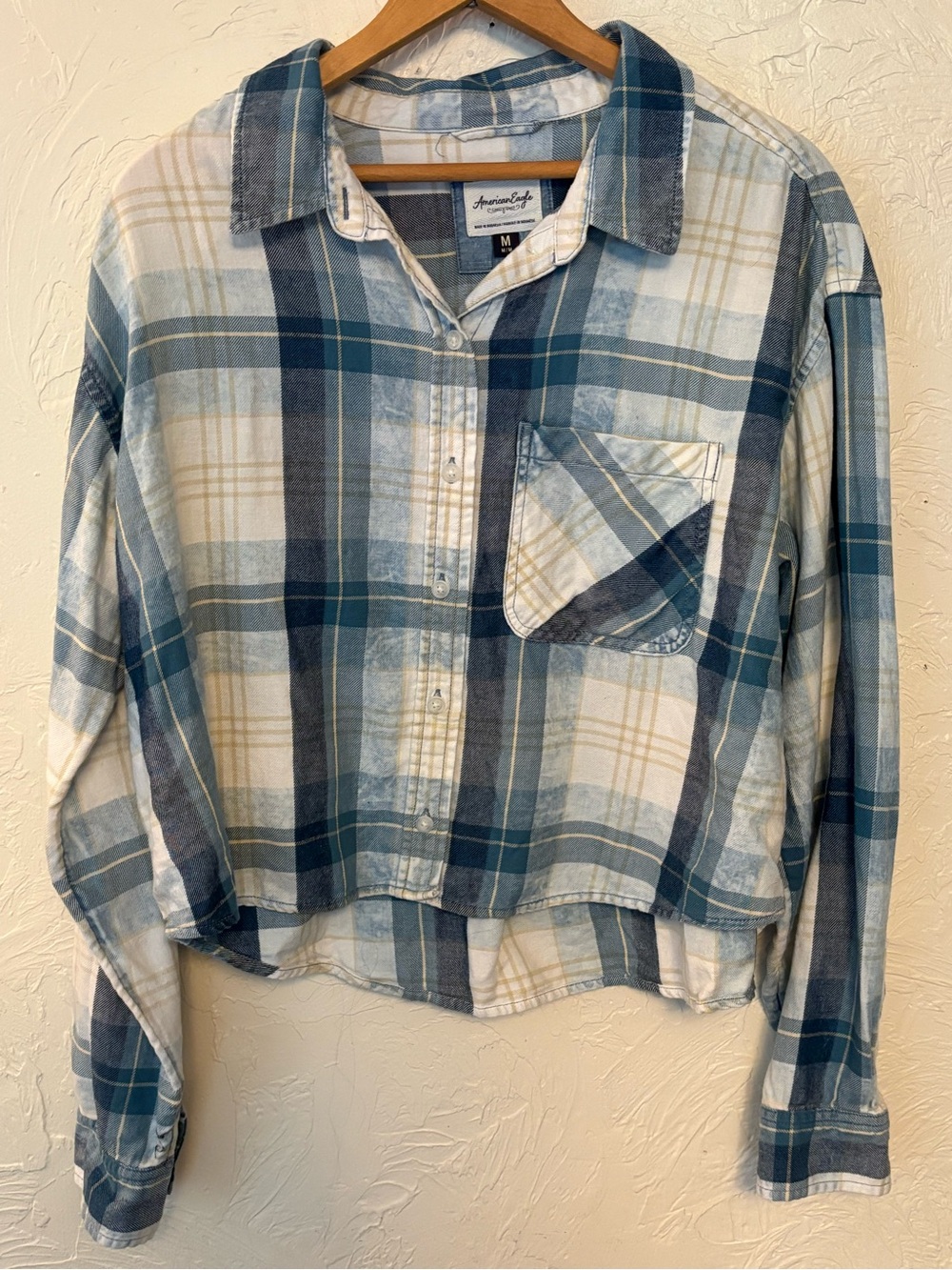 American Eagle Cropped Plaid Flannel  Shirt